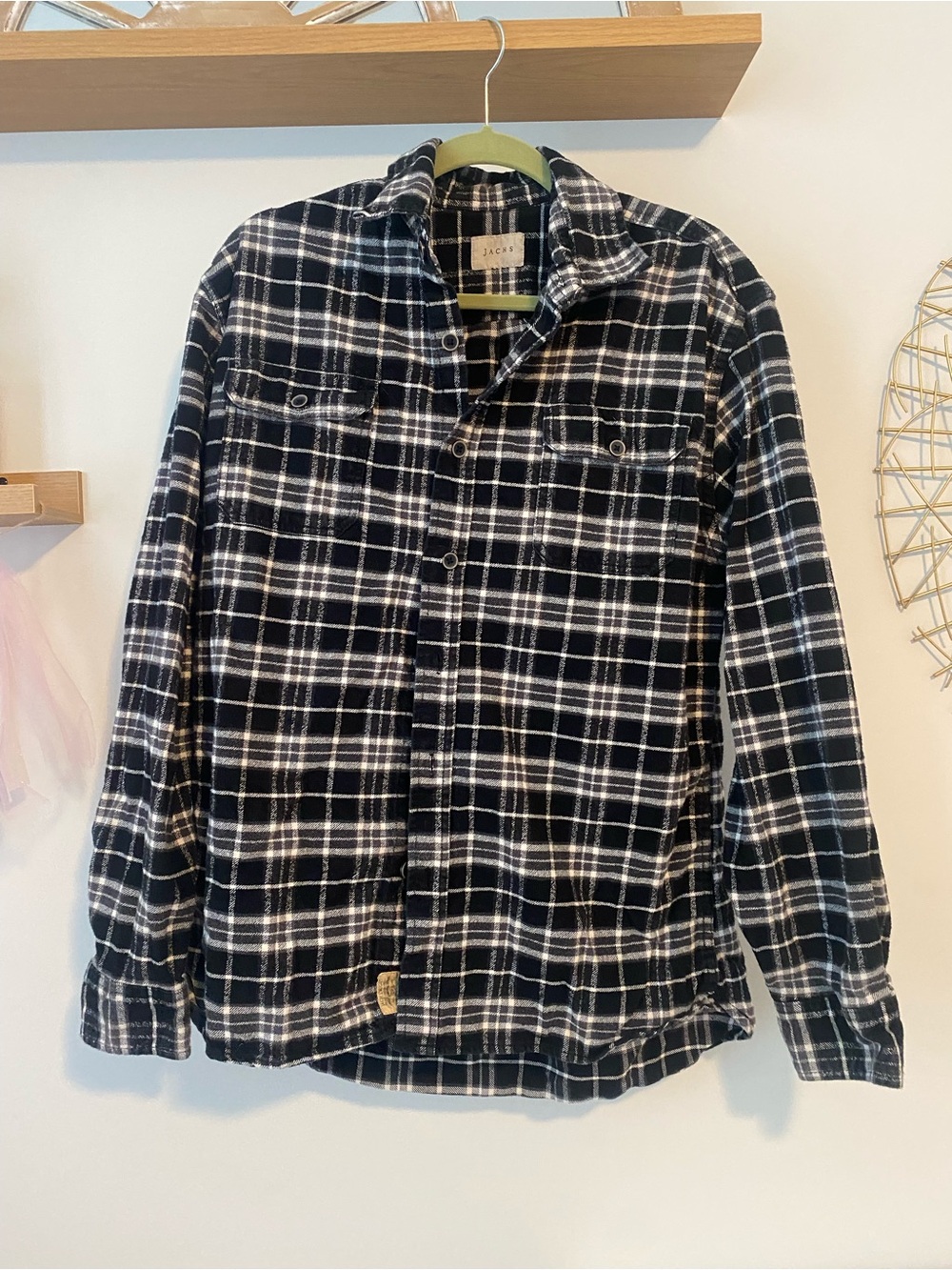 Jachs Black and White Plaid Button-Down Shirt - Men Large Tall